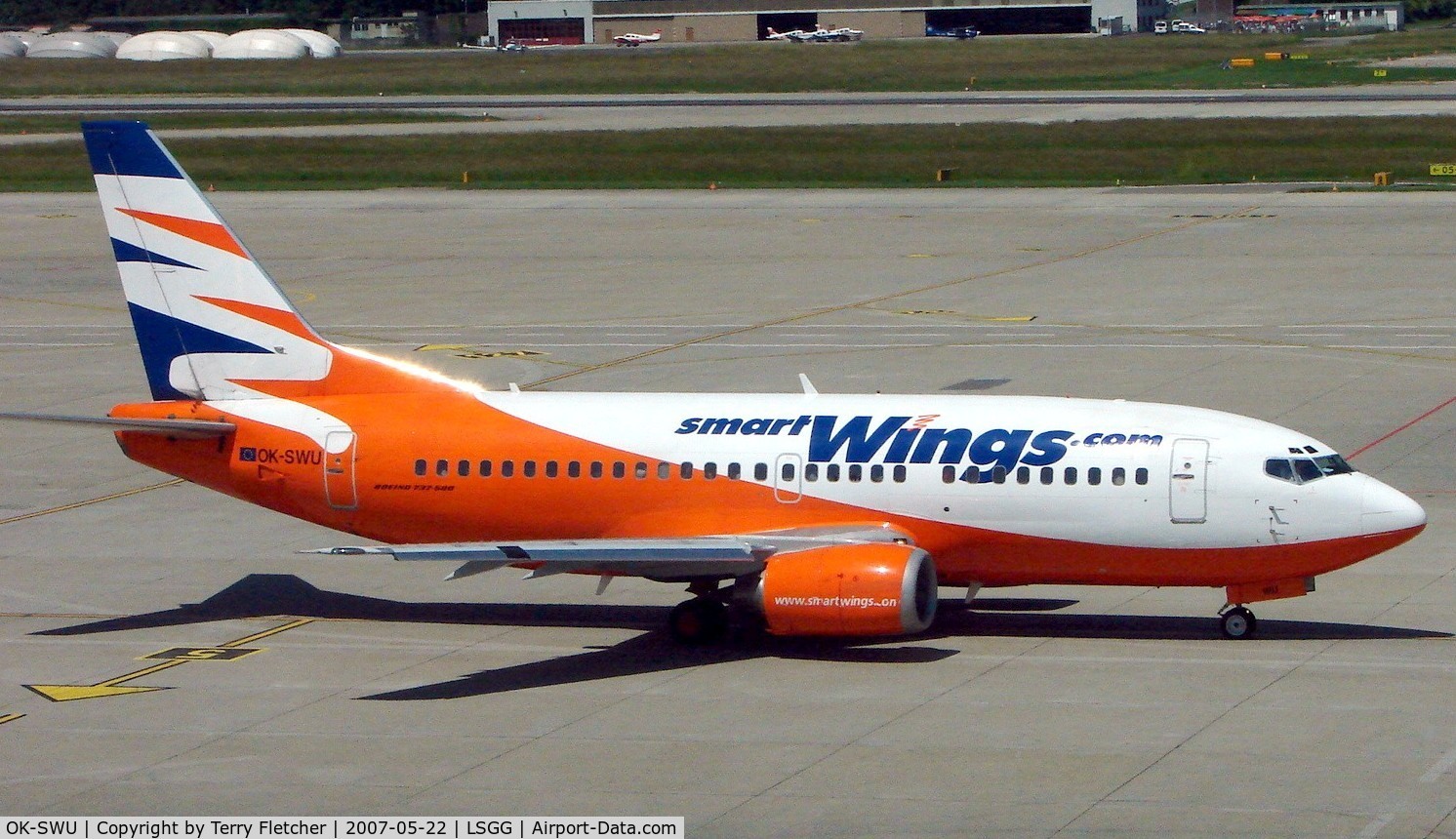 OK-SWU, 1993 Boeing 737-522 C/N 26703, Smart Wings B737 at Geneva on the day of EBACE2007 exhibition