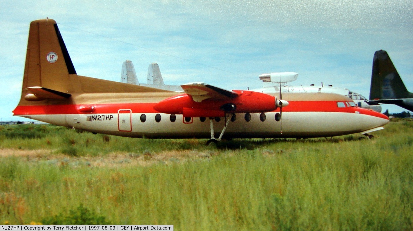 N127HP, 1959 Fairchild F-27A C/N 33, In Hawkins and Power colours at Greybull