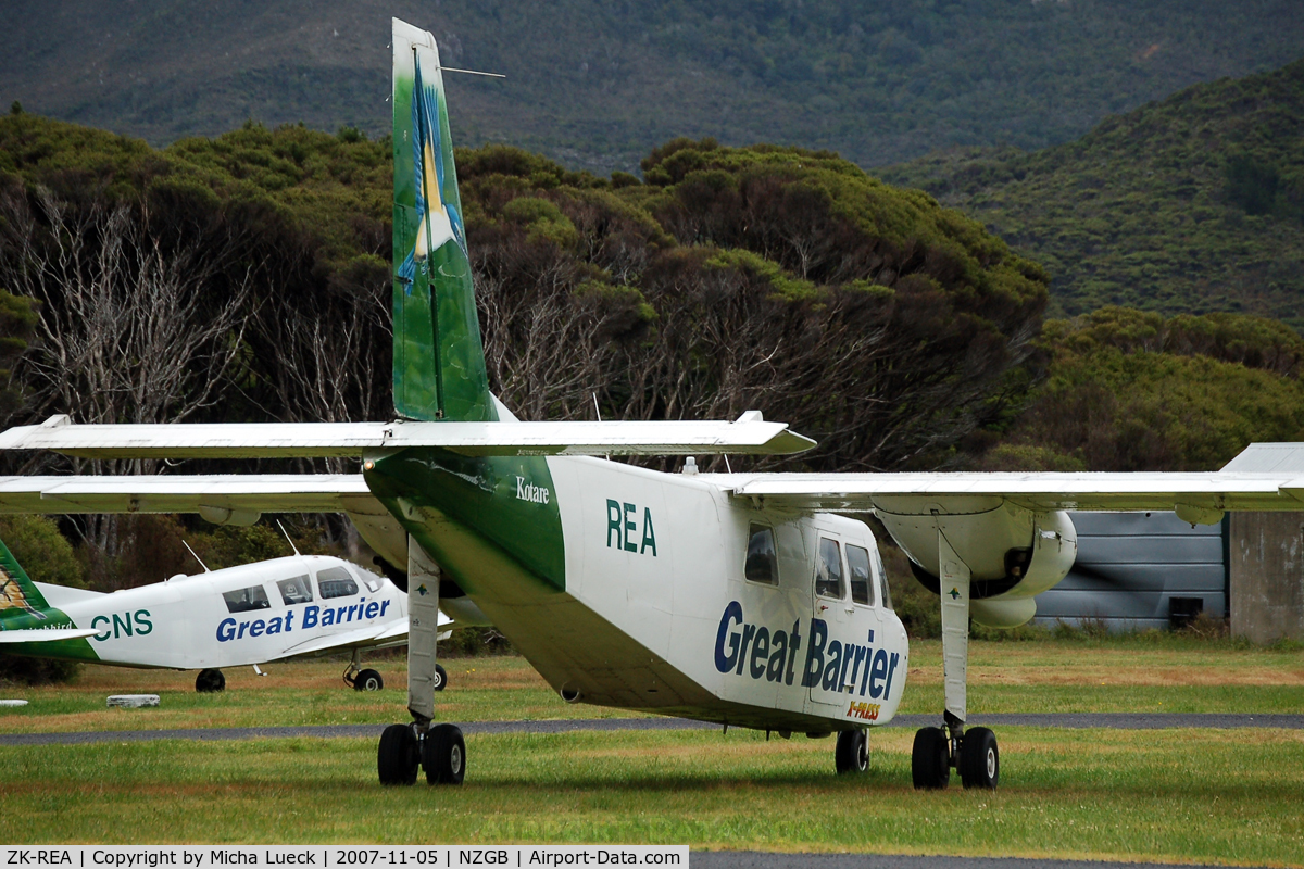 ZK-REA, Britten-Norman BN-2A-26 Islander C/N 43, Just arrived in Claris, Great Barrier Island