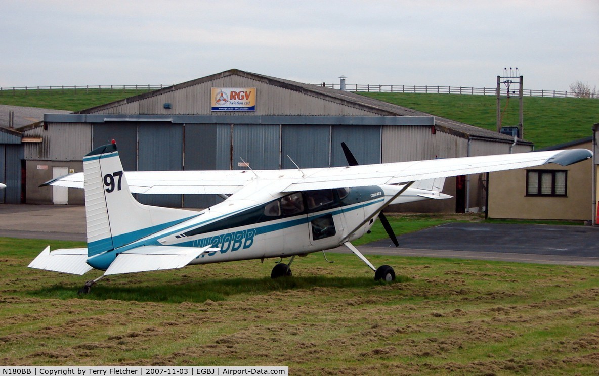 N180BB, 1979 Cessna 180K Skywagon C/N 18053103, Busy late afternoon at Gloucestershire (Staverton) Airport