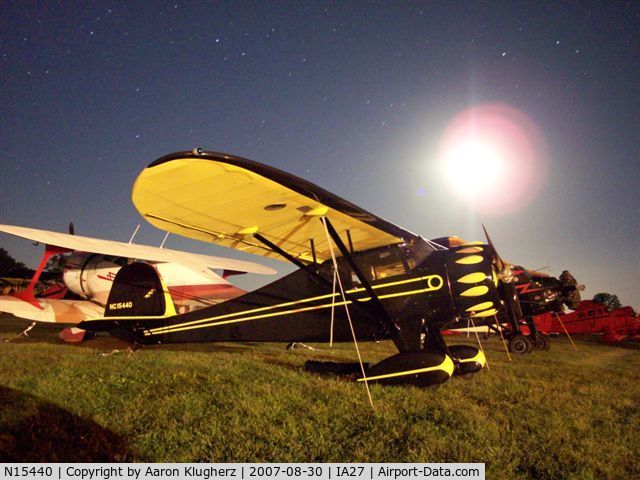 N15440, 1936 Monocoupe 90A C/N A739, Monocoupe in the moonlight during the 2007 National AAA/APM Fly-in