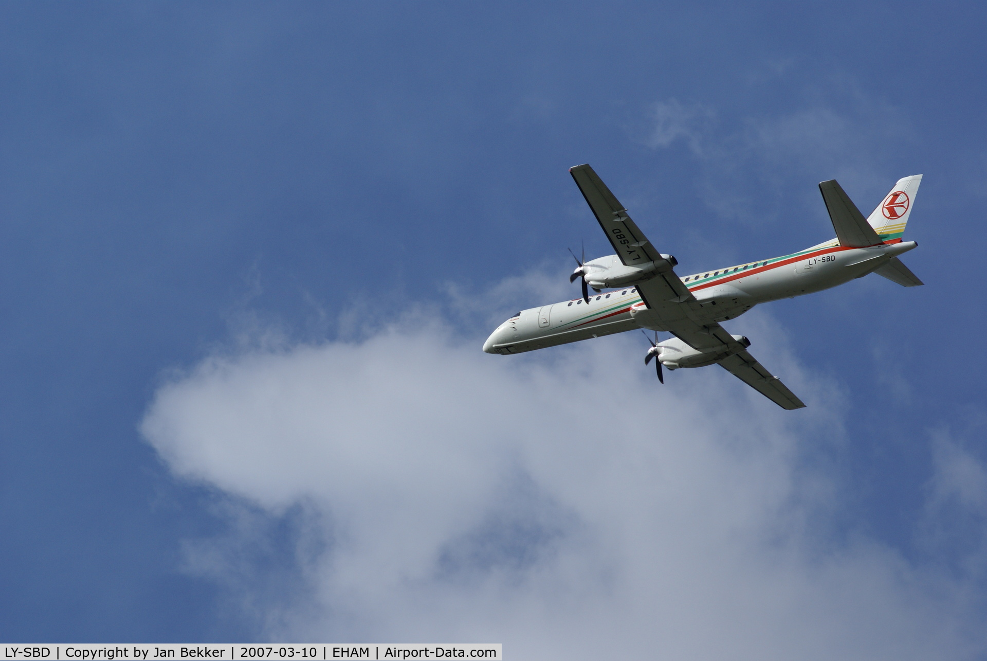 LY-SBD, 1995 Saab 2000 C/N 2000-023, Taking off from Schiphol