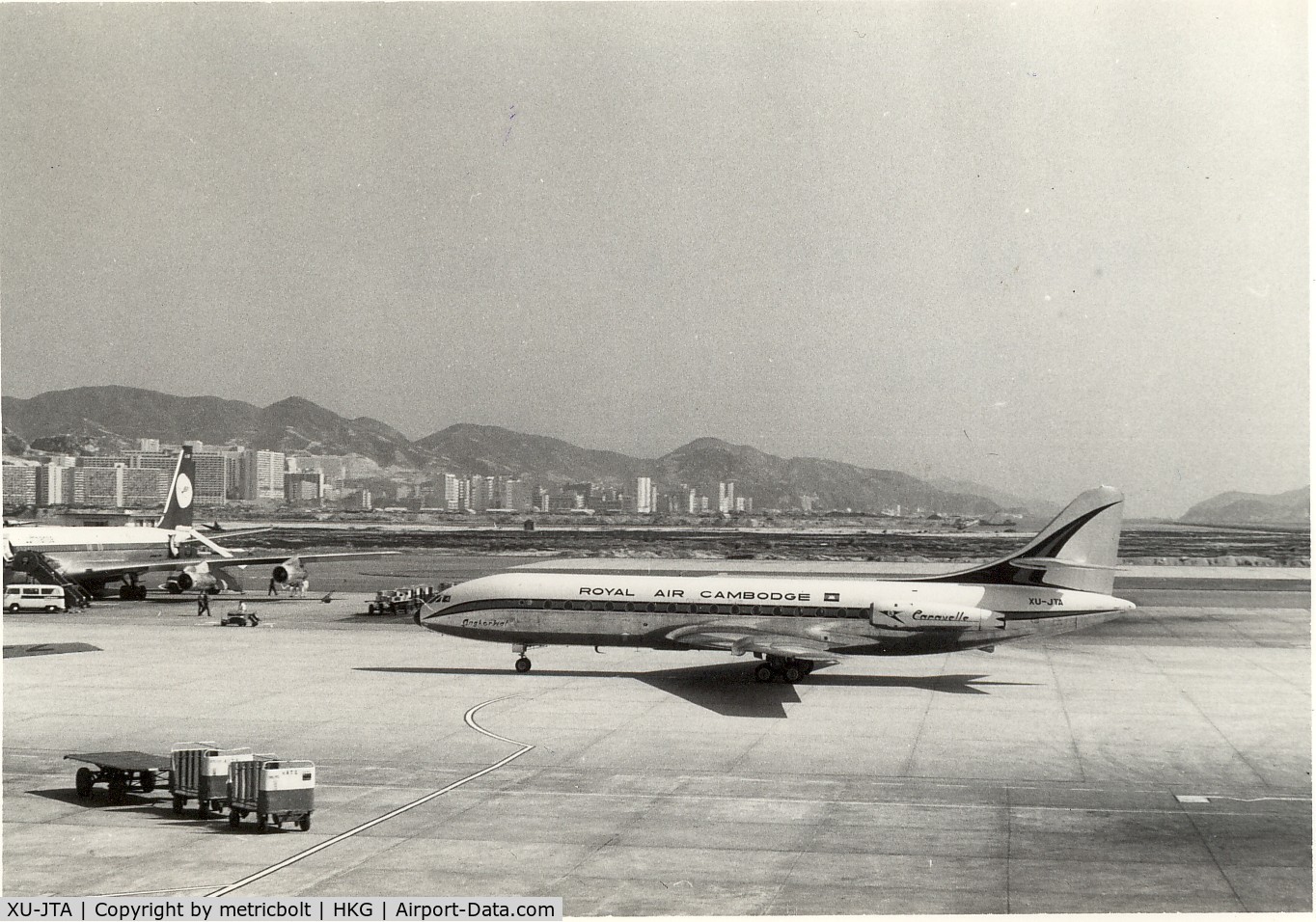 XU-JTA, 1963 Sud Aviation SE-210 Caravelle III C/N 145, taken at HKG Kai Tak airport,late 60s.Aircraft written off in Phnom Penh airport in Jan.1971 after 