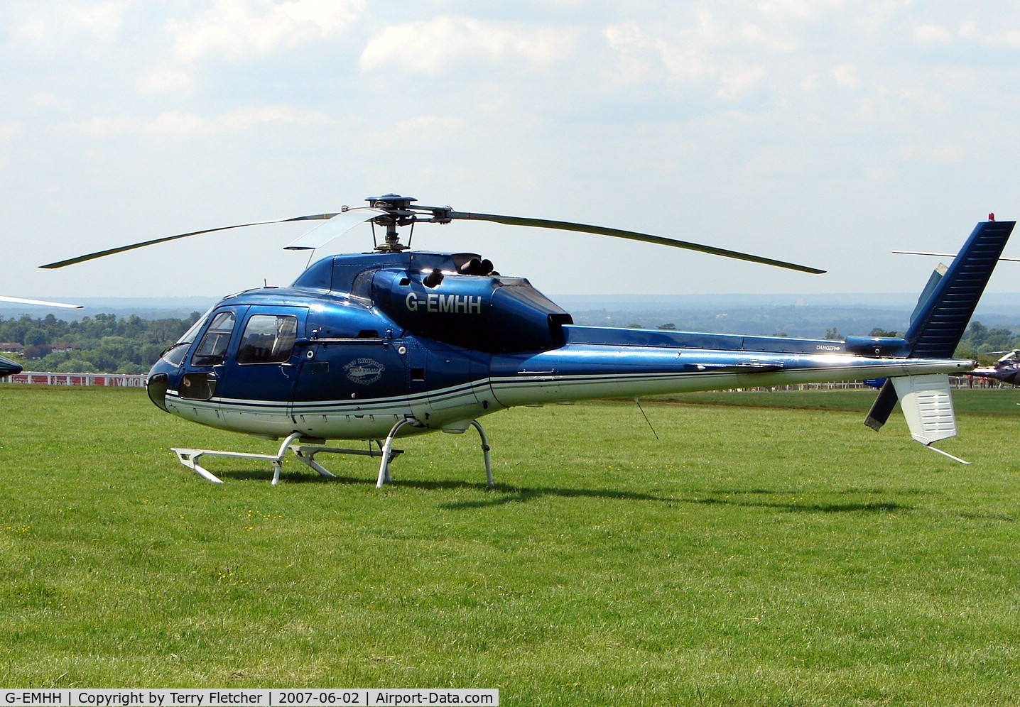 G-EMHH, 1990 Aerospatiale AS-355F-2 Ecureuil 2 C/N 5169, Helicopters arrive at the temporary Heliport on 2007 Epsom Derby Day (Horse racing)