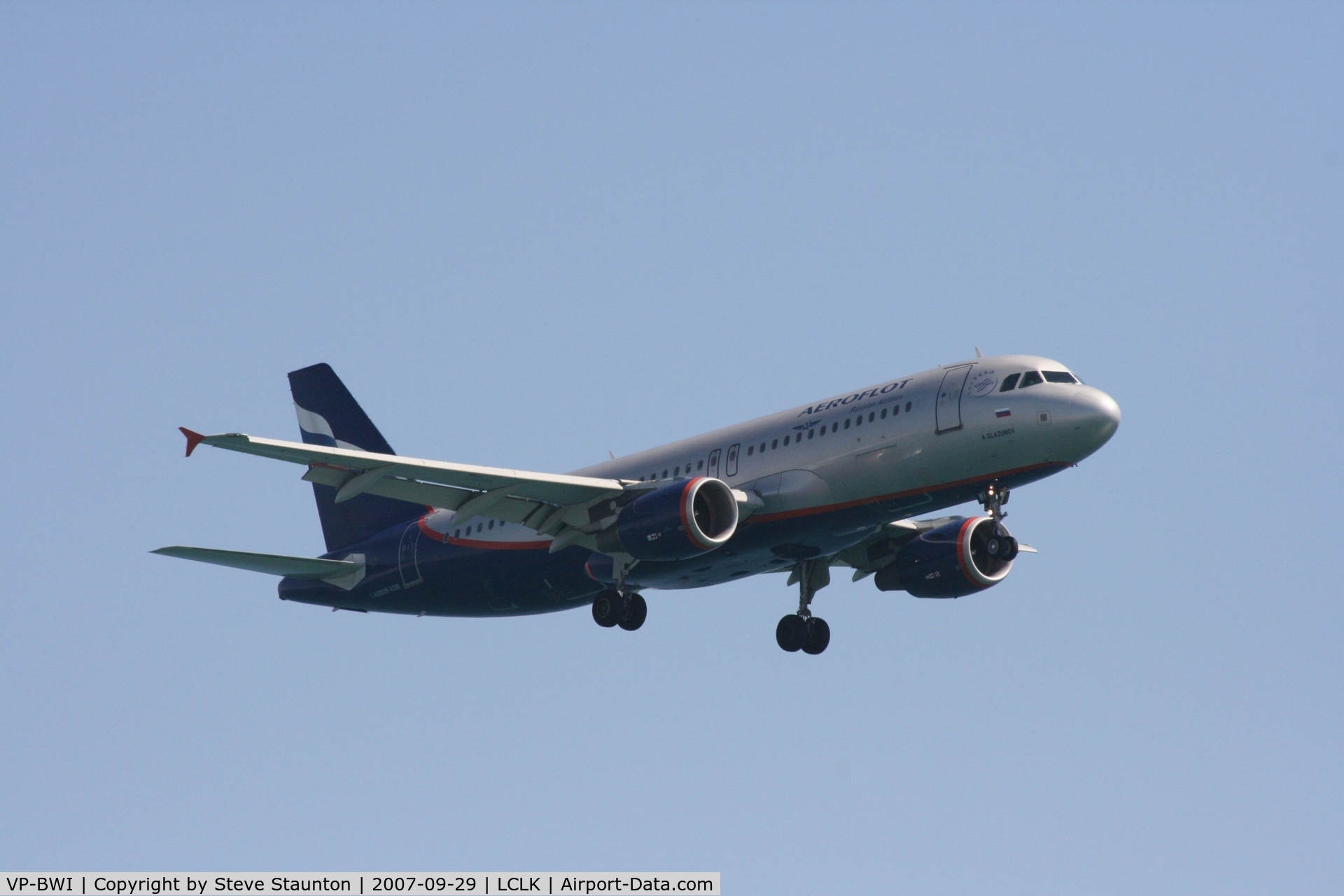 VP-BWI, 2004 Airbus A320-214 C/N 2163, Taken on a beach in Larnaca 29th September 2007