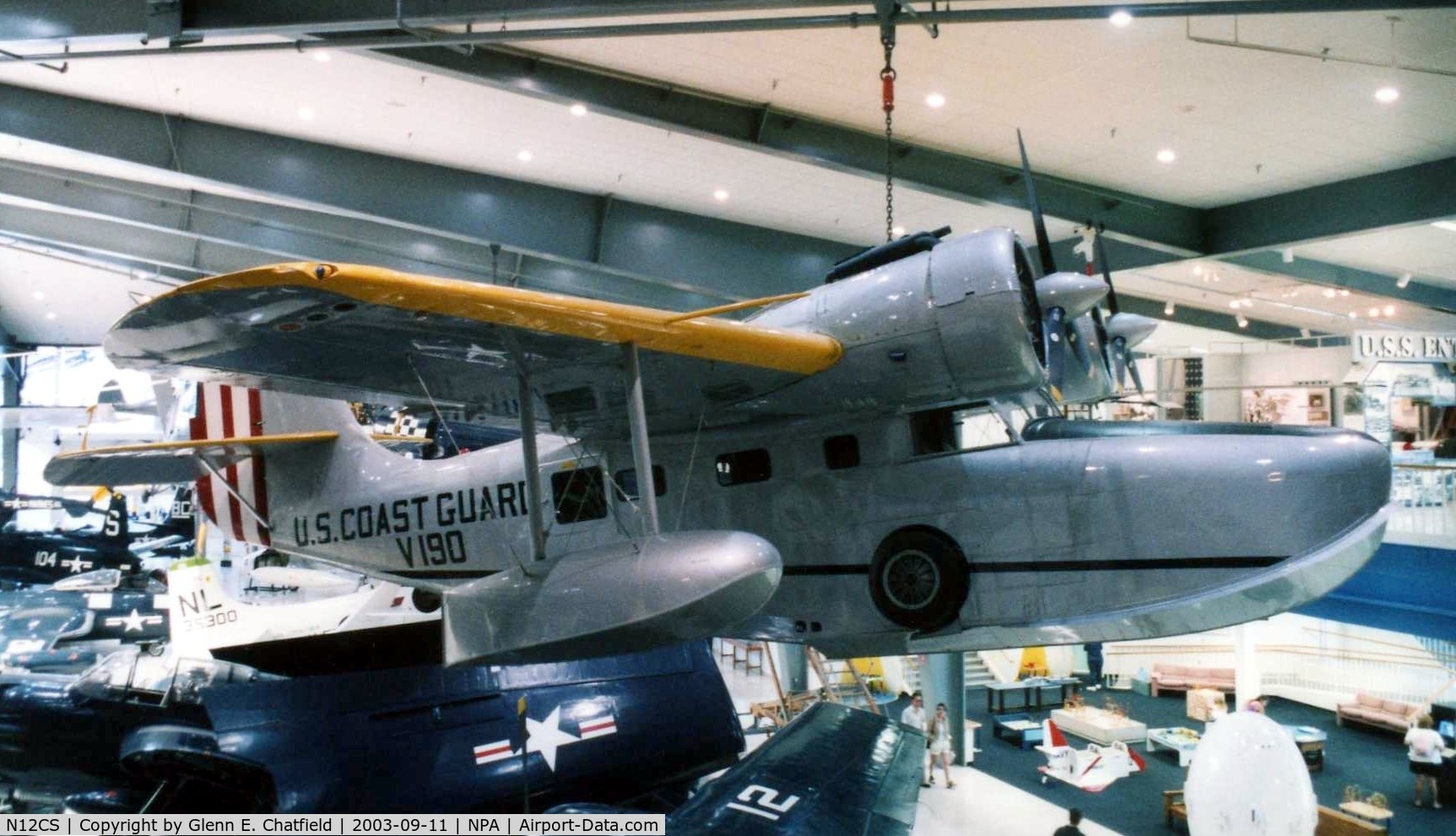 N12CS, 1940 Grumman G-21A Goose C/N 1085, JRF-3 V190.  Joe Baugher has V190/c/n 1085 having crashed April 1942.  Is this bird at the Naval Aviation Museum N12CS?