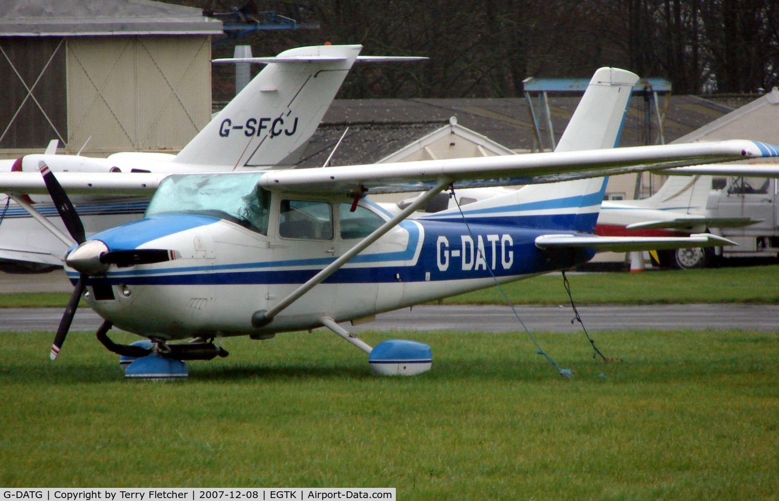 G-DATG, 1976 Reims F182P Skylane C/N F18200013, Cessna F182P at a very wet Oxford Kidlington