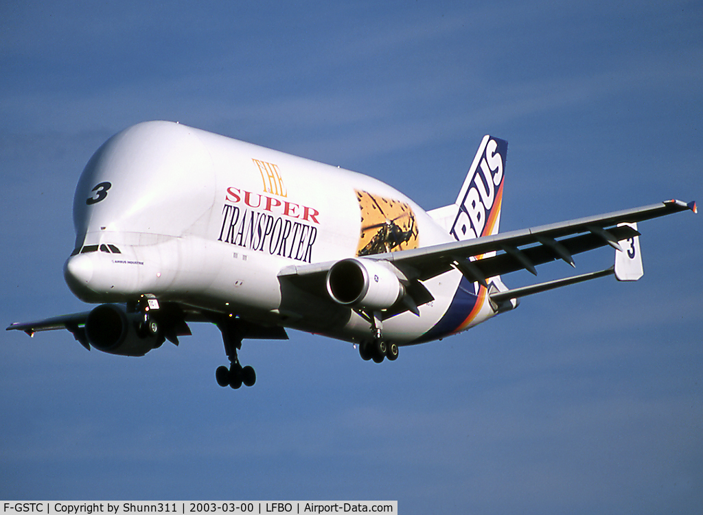 F-GSTC, 1997 Airbus A300B4-608ST Super Transporter C/N 765, Landing rwy 32L with special 'Tigre' sticker on the left side to promote Eurocopter during an Airshow in 2003