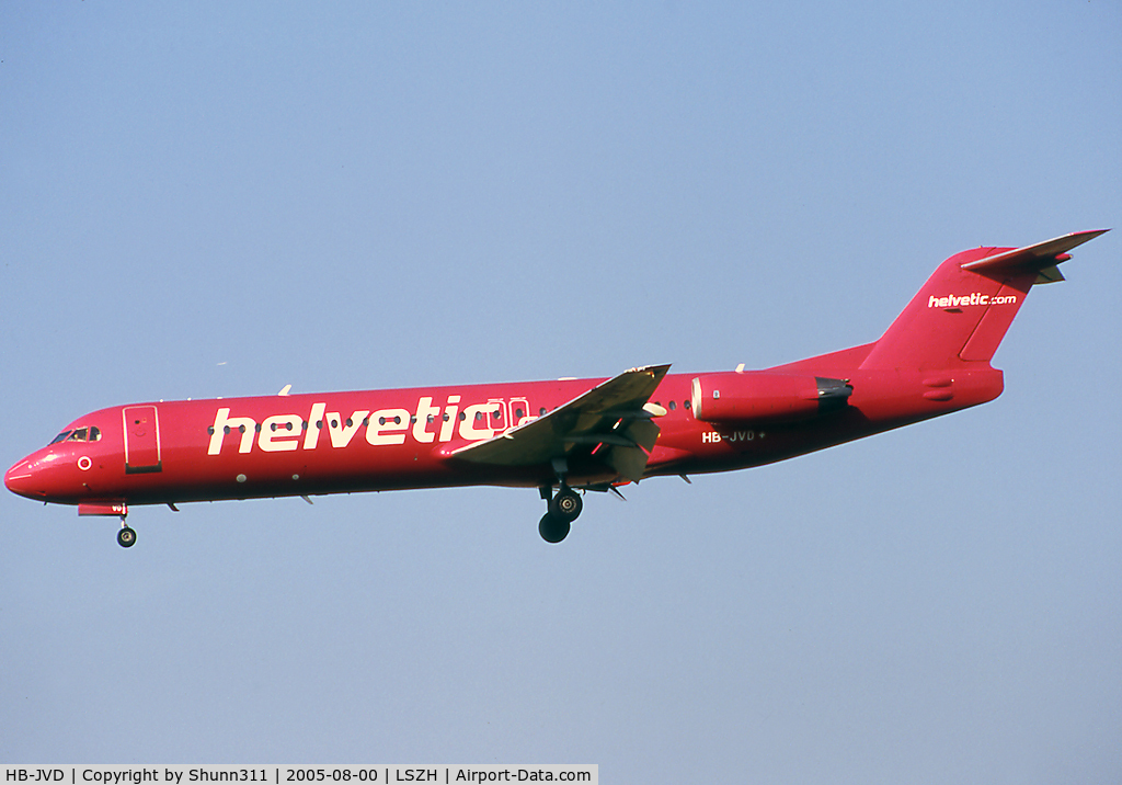 HB-JVD, 1994 Fokker 100 (F-28-0100) C/N 11498, Landing rwy 14