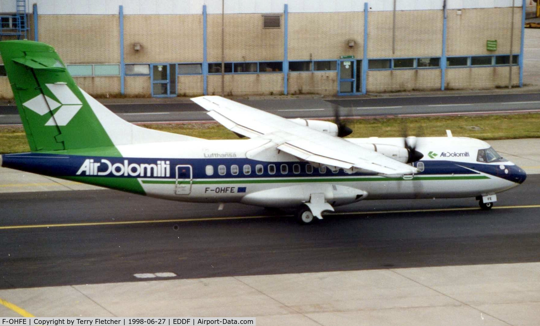 F-OHFE, 1994 ATR 42-320 C/N 378, Air Dolomiti ATR42 operated for Lufthansa in 1998 - seen here at Frankfurt (Germany) - this aircraft was subsequently registered as PH-XLM and then PJ-XLM