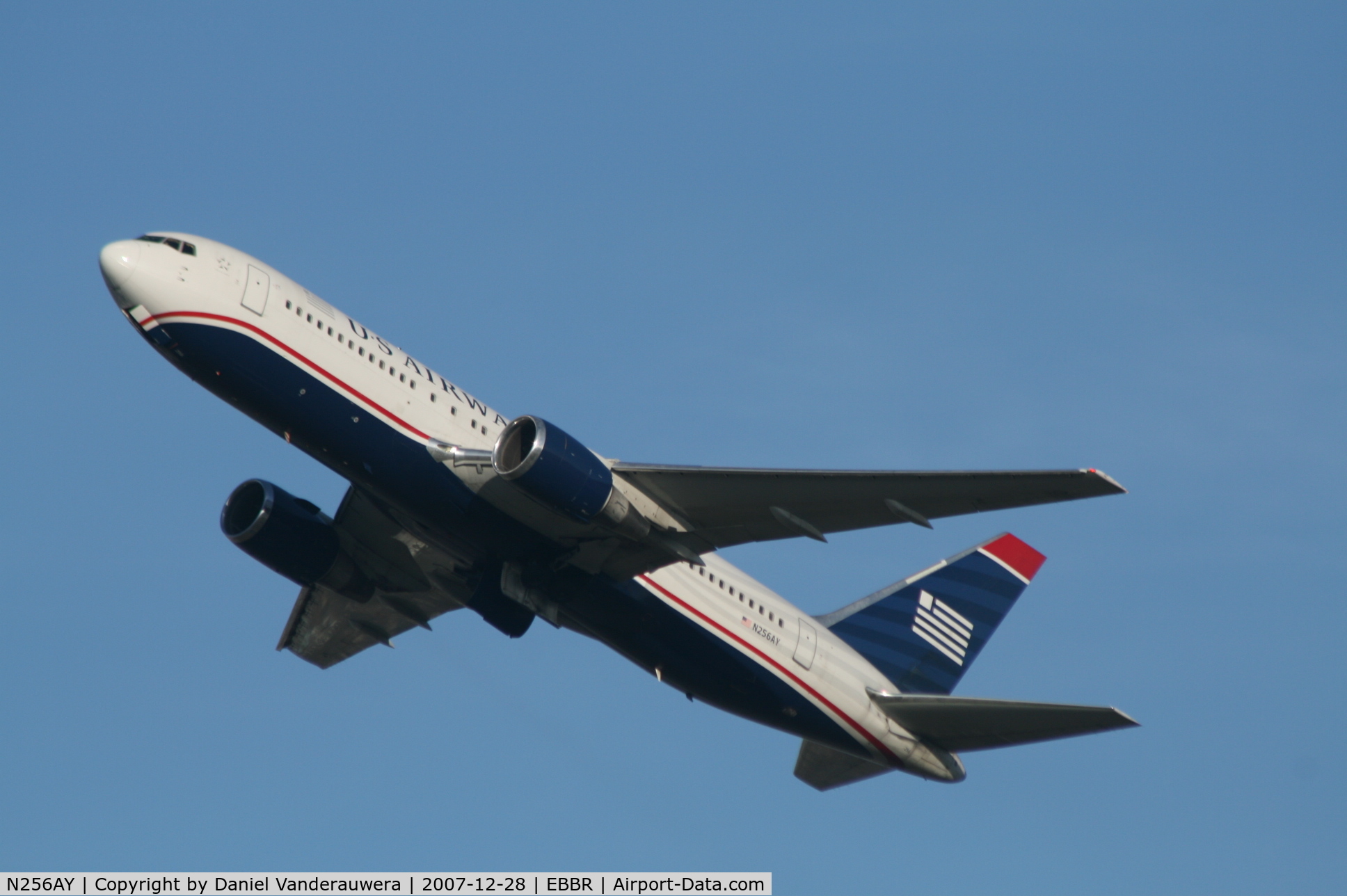 N256AY, 1993 Boeing 767-2B7 C/N 26847, flight US751 is taking off from rwy 25R