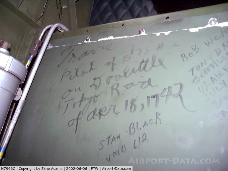 N7946C, 1944 North American TB-25N Mitchell C/N 108-33263, Doolittle Radier and other veteran's signatures in bombay - At the Vintage Flying Museum