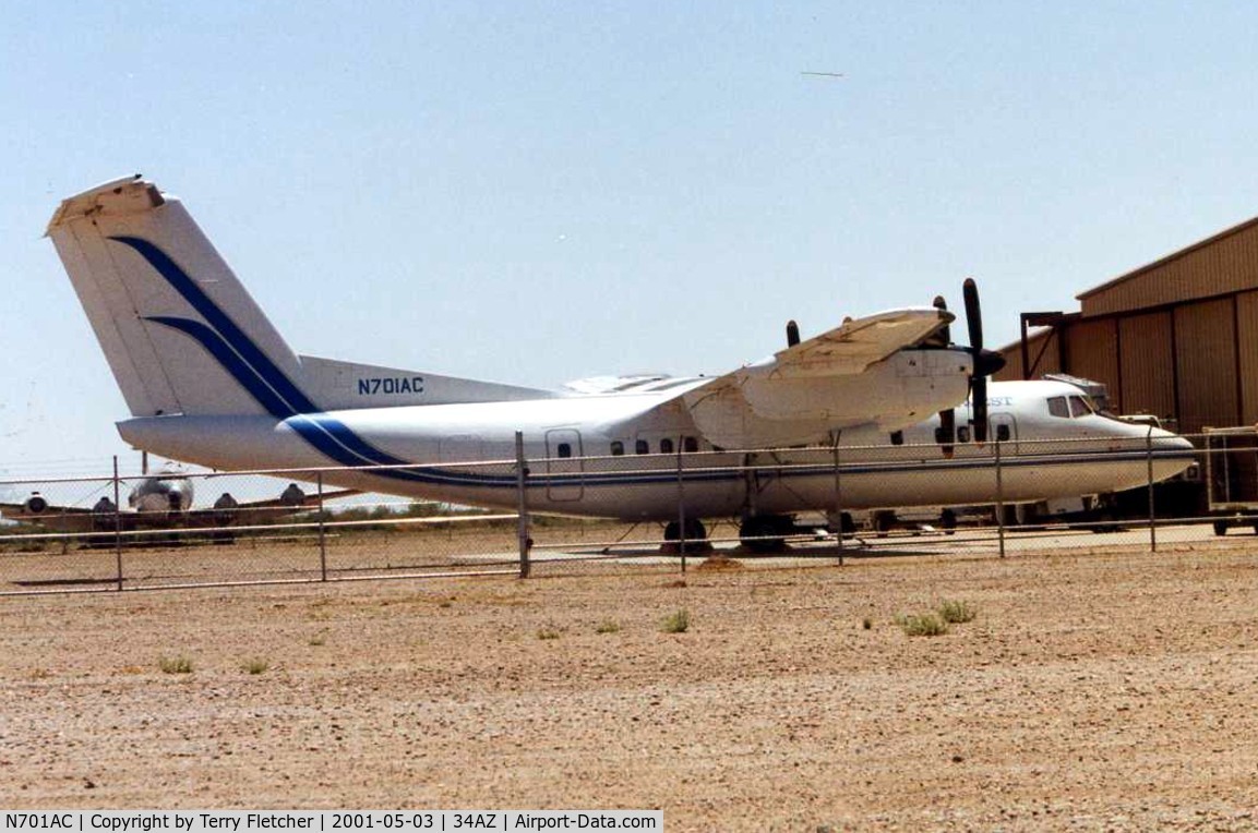 N701AC, De Havilland Canada DHC-7-102 Dash 7 C/N 18, pictured in 2001 at its base in Chandler Memorial AZ - this aircraft was sold in the Phillipines as RP-C2996