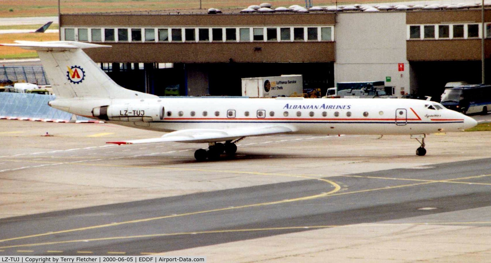 LZ-TUJ, 1977 Tupolev Tu-134A C/N 49913, Albanian Airlines Tu134 taxies in at Frankfurt in 2000