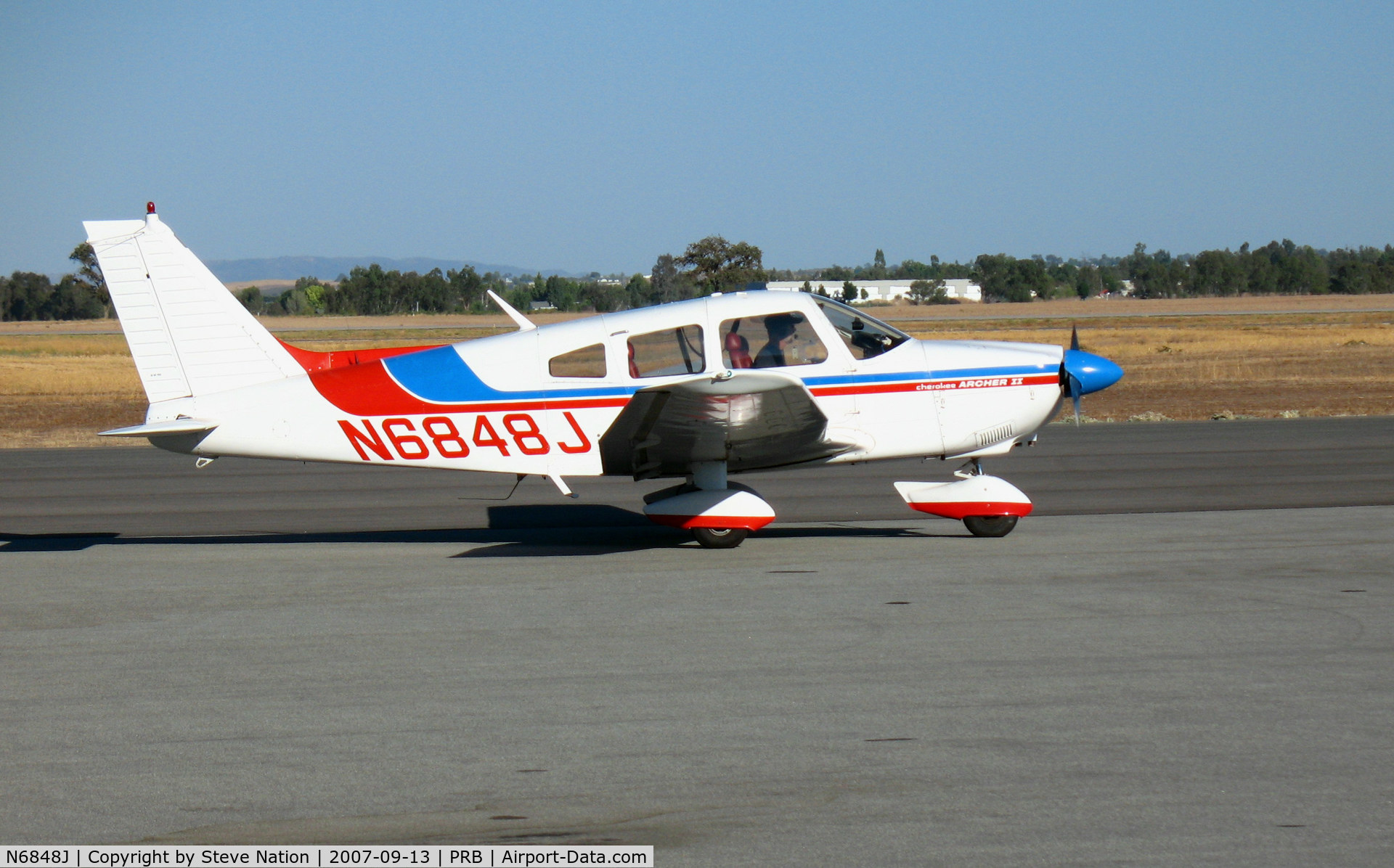N6848J, 1976 Piper PA-28-181 Archer II C/N 28-7690409, 1976 Piper PA-28-181 taxying back for take-off @ Paso Robles Municipal Airport, CA