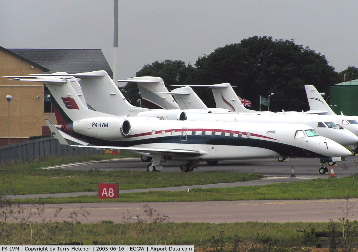 P4-IVM, 2008 Embraer EMB-135BJ Legacy 600 C/N 14501031, Aruban registered Legacy on a crowded Luton ramp in 2005