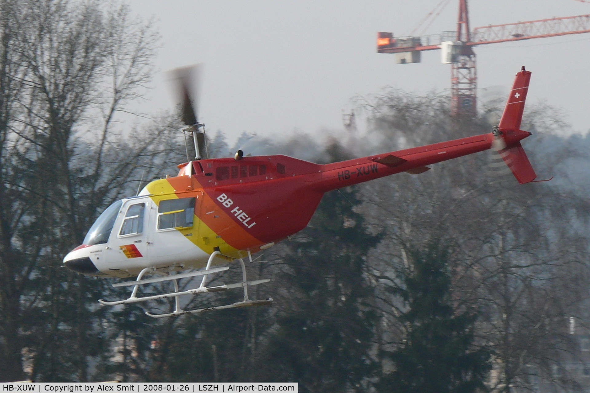 HB-XUW, 1990 Agusta AB-206B JetRanger II C/N 8722, Take off from heliport Zürich