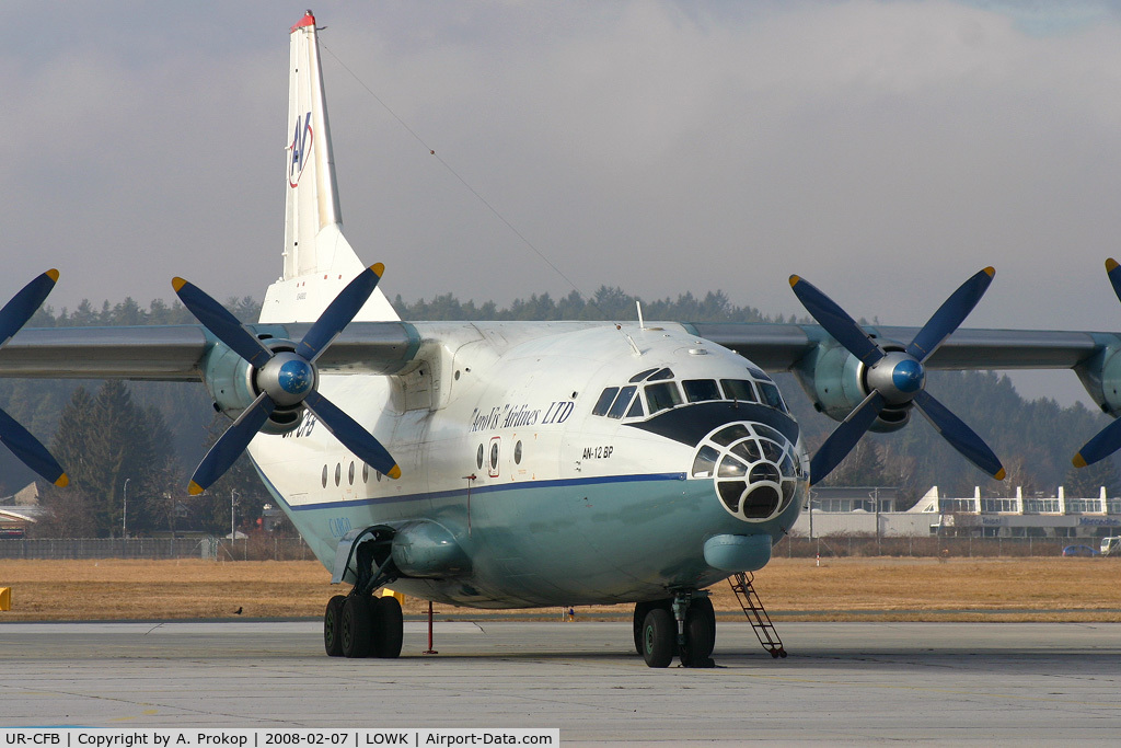 UR-CFB, Antonov An-12BP C/N 8343402, Very special in KLU, came for a fuel stop.