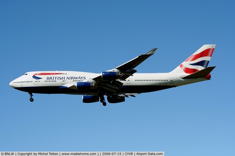 G-BNLW, 1992 Boeing 747-436 C/N 25432, British Airways flight from London-Heathrow arrives at Vancouver