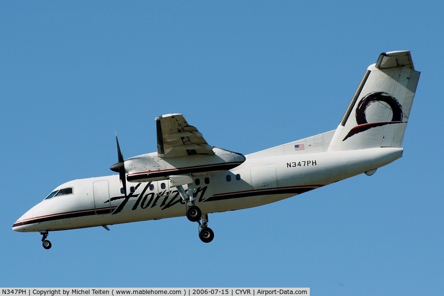 N347PH, 1997 De Havilland Canada DHC-8-202 Dash 8 C/N 480, Horizon Air landing at Vancouver