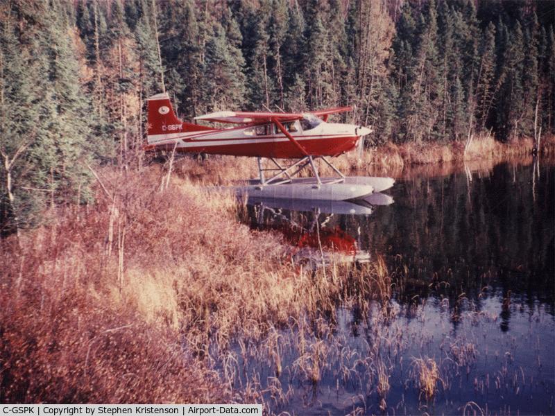 C-GSPK, 1979 Cessna A185F Skywagon 185 C/N 18503901, Cessna 185 on floats at Woodman Lake, northern Saskatchewan ca. 1980