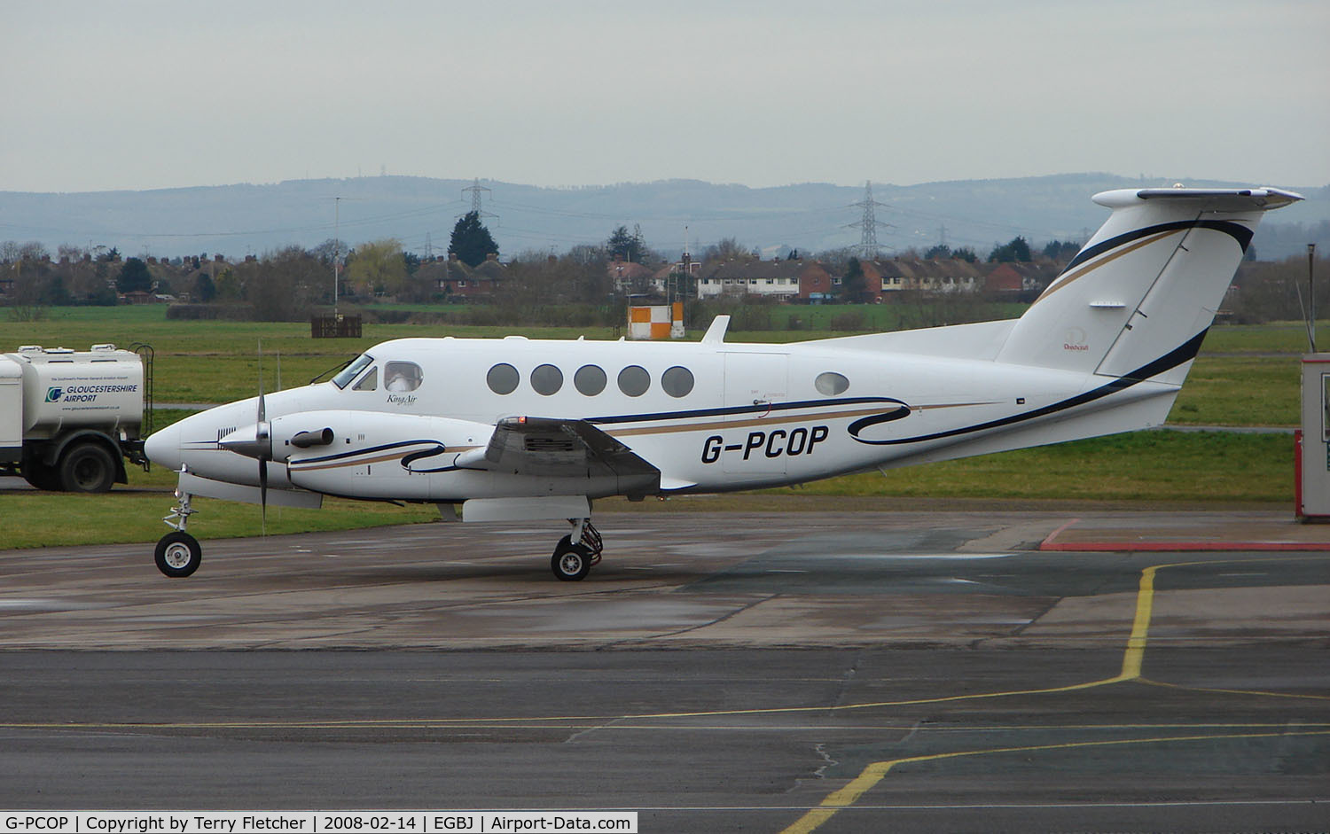 G-PCOP, 2004 Raytheon B200 King Air C/N BB-1860, A visitor to Gloucestershire Airport on the day of the horse racing Gold Cup  at the nearby Cheltenham Racecourse