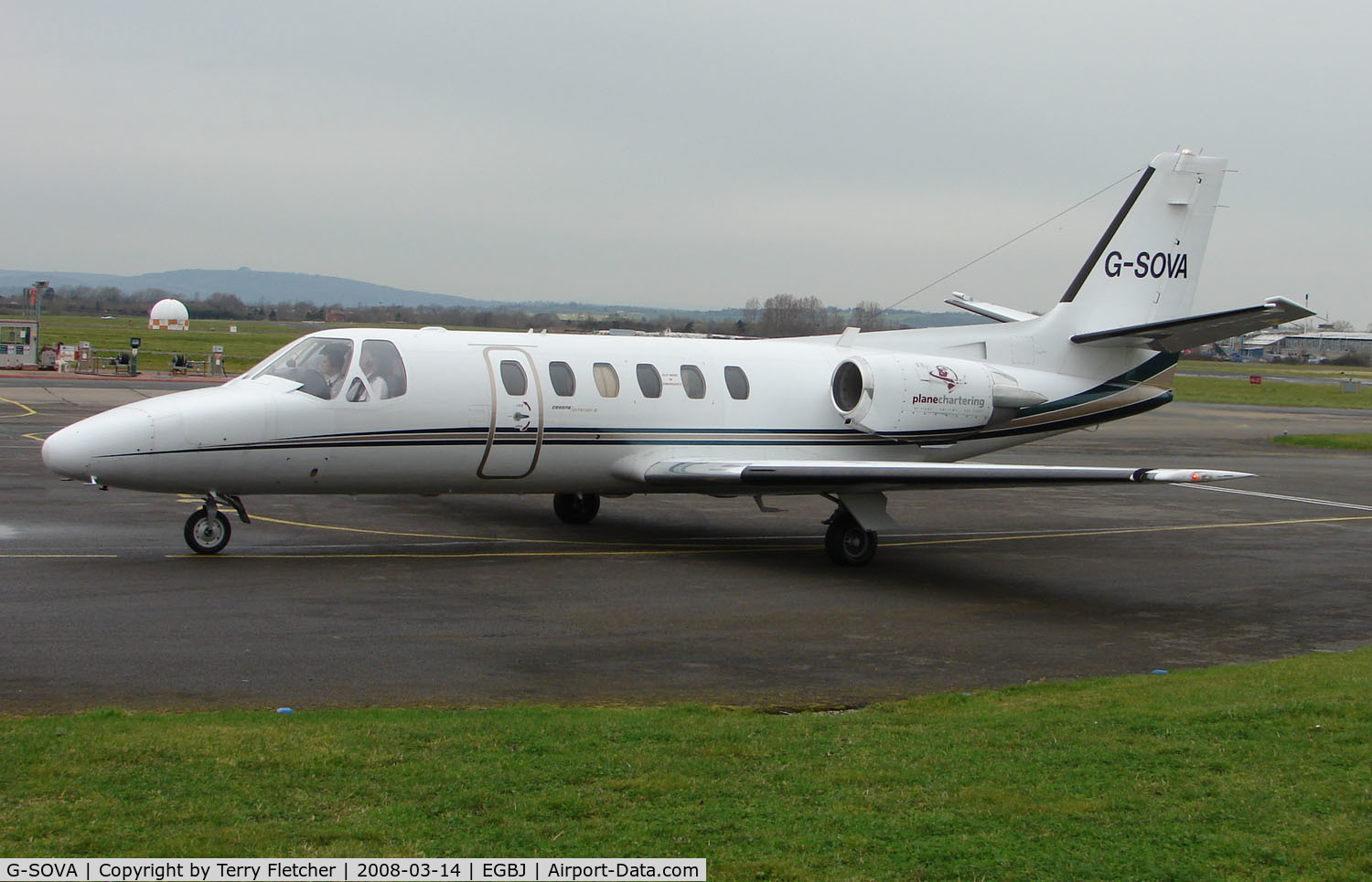 G-SOVA, 1990 Cessna 550 Citation II C/N 550-0649, A visitor to Gloucestershire Airport on the day of the horse racing Gold Cup  at the nearby Cheltenham Racecourse