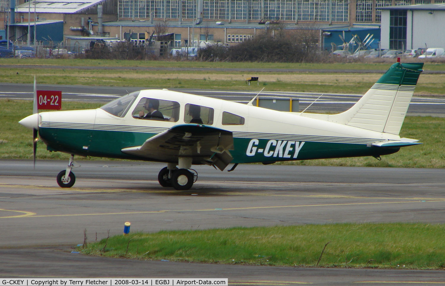 G-CKEY, 1978 Piper PA-28-161 Cherokee Warrior II C/N 28-7916061, A visitor to Gloucestershire Airport on the day of the horse racing Gold Cup  at the nearby Cheltenham Racecourse