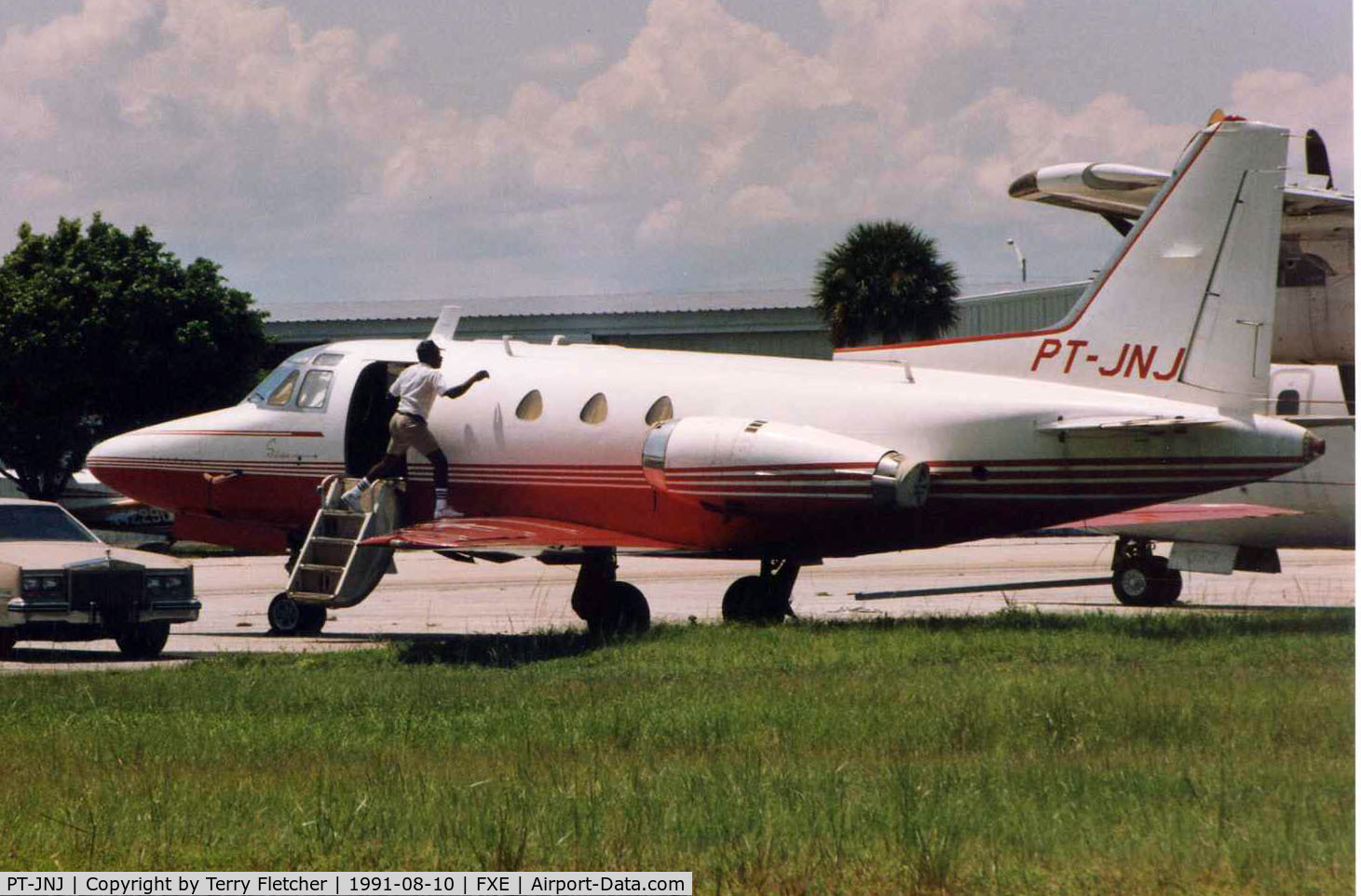 PT-JNJ, North American NA-265-40 Sabreliner C/N 282-118, Exotic registered Sabre 40 getting a clean when photographed at Ft.Lauderdale Exec in 1991