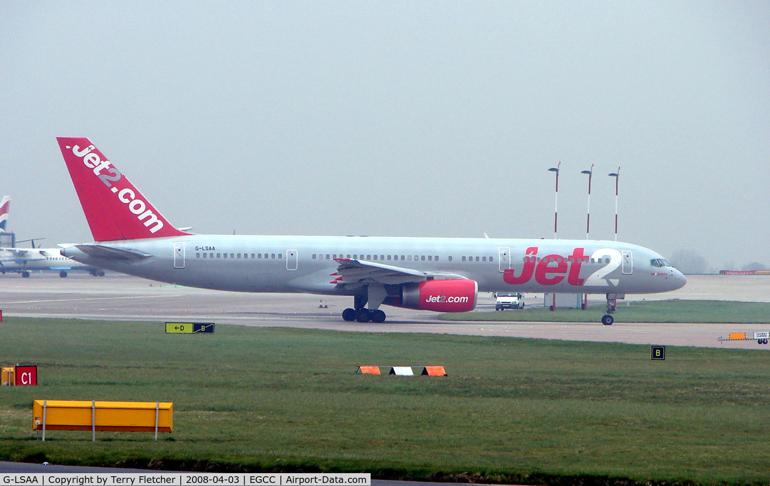 G-LSAA, 1988 Boeing 757-236 C/N 24122, Jet2's B757 taxies out for departure from Manchester