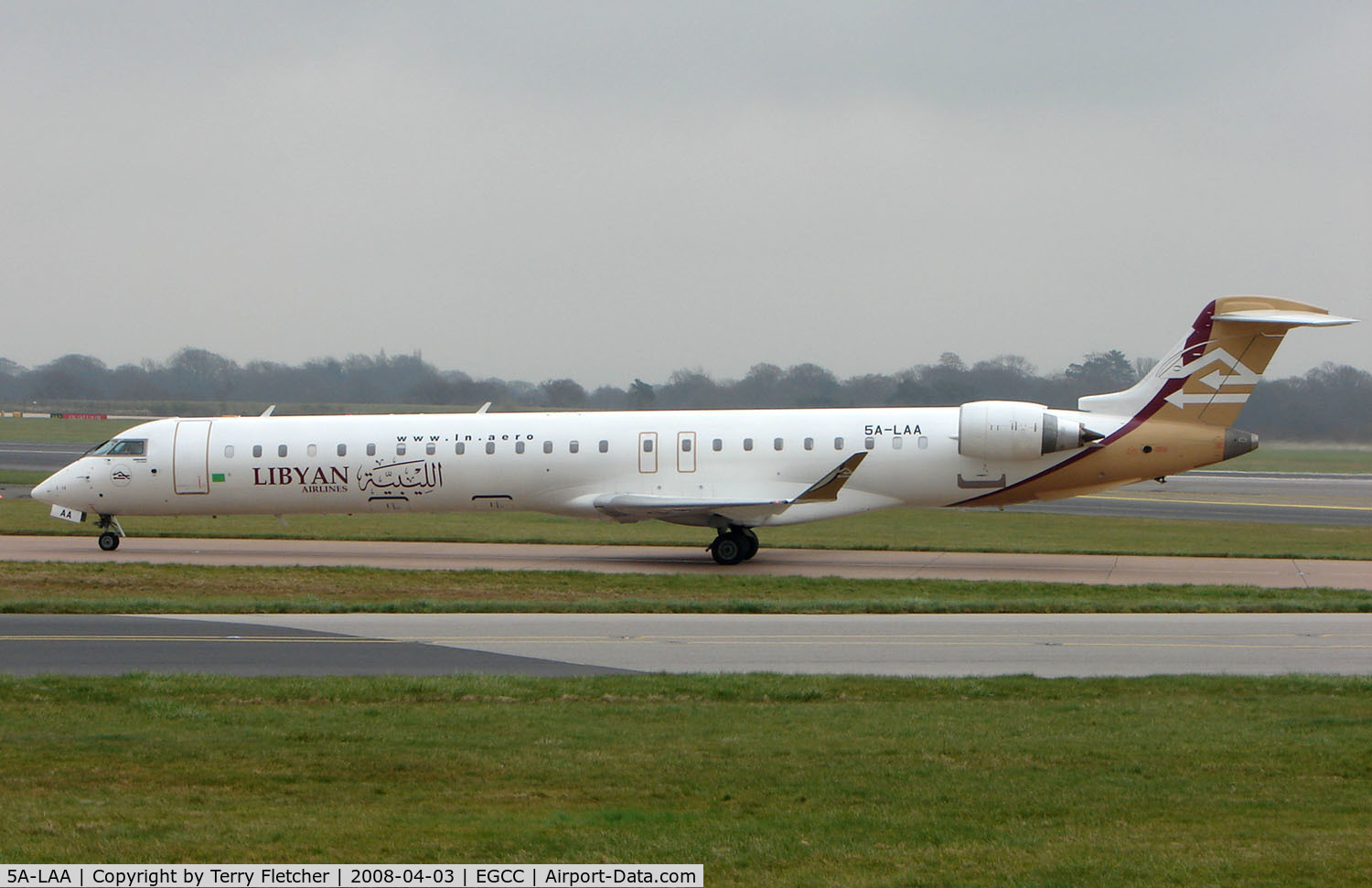 5A-LAA, 2007 Bombardier CRJ-900ER (CL-600-2D24) C/N 15120, Libyian Arab Airlines now operate their new CLRJ900 into Manchester (UK) on Sundays and Thursdays as LN106
