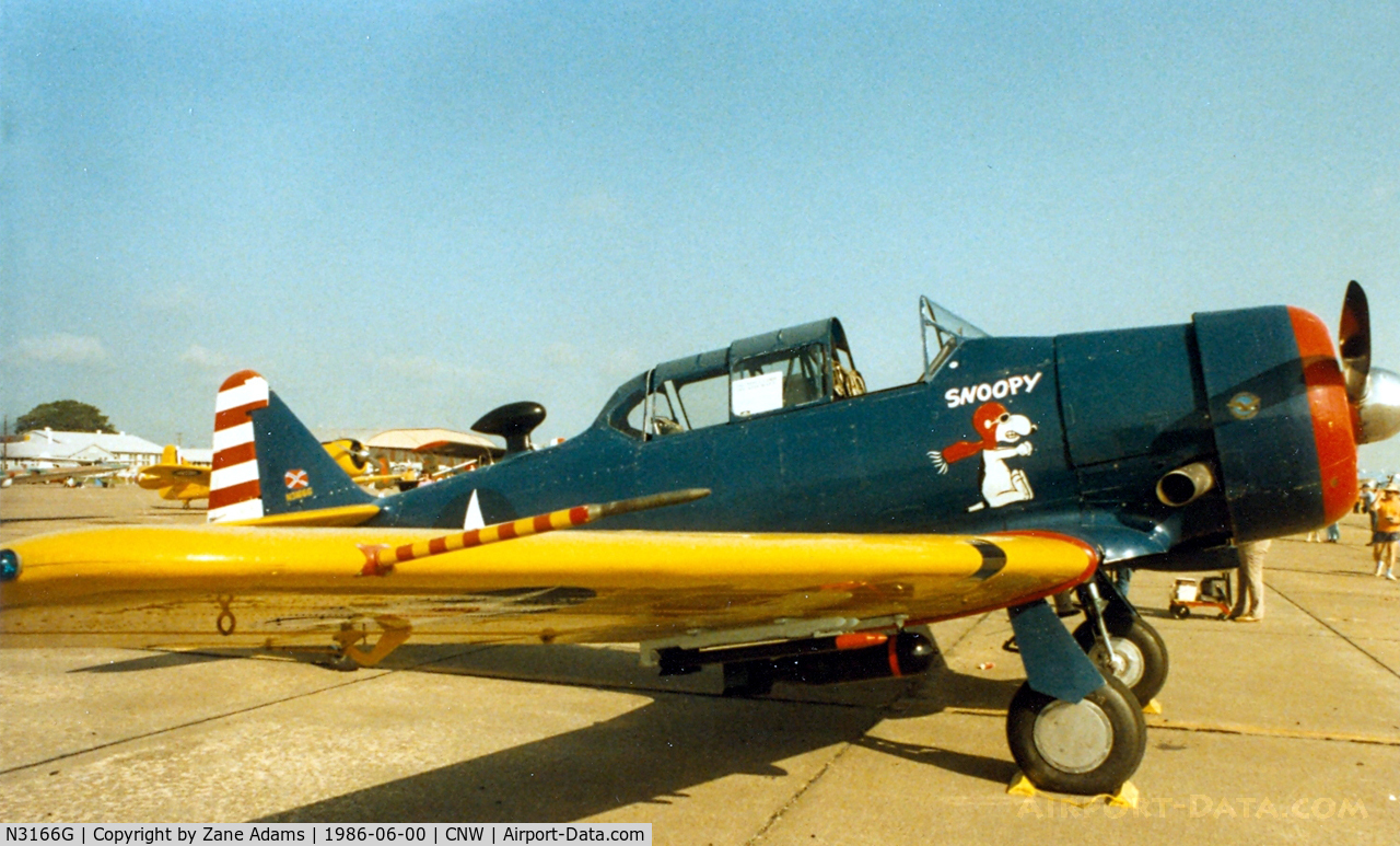 N3166G, North American AT-6G Texan C/N 168-683 (49-3270), AT-6 at Texas Sesquicentennial Air Show 1986 - This aircraft was destroyed in a hanger fire at Conroe , TX @ 1994