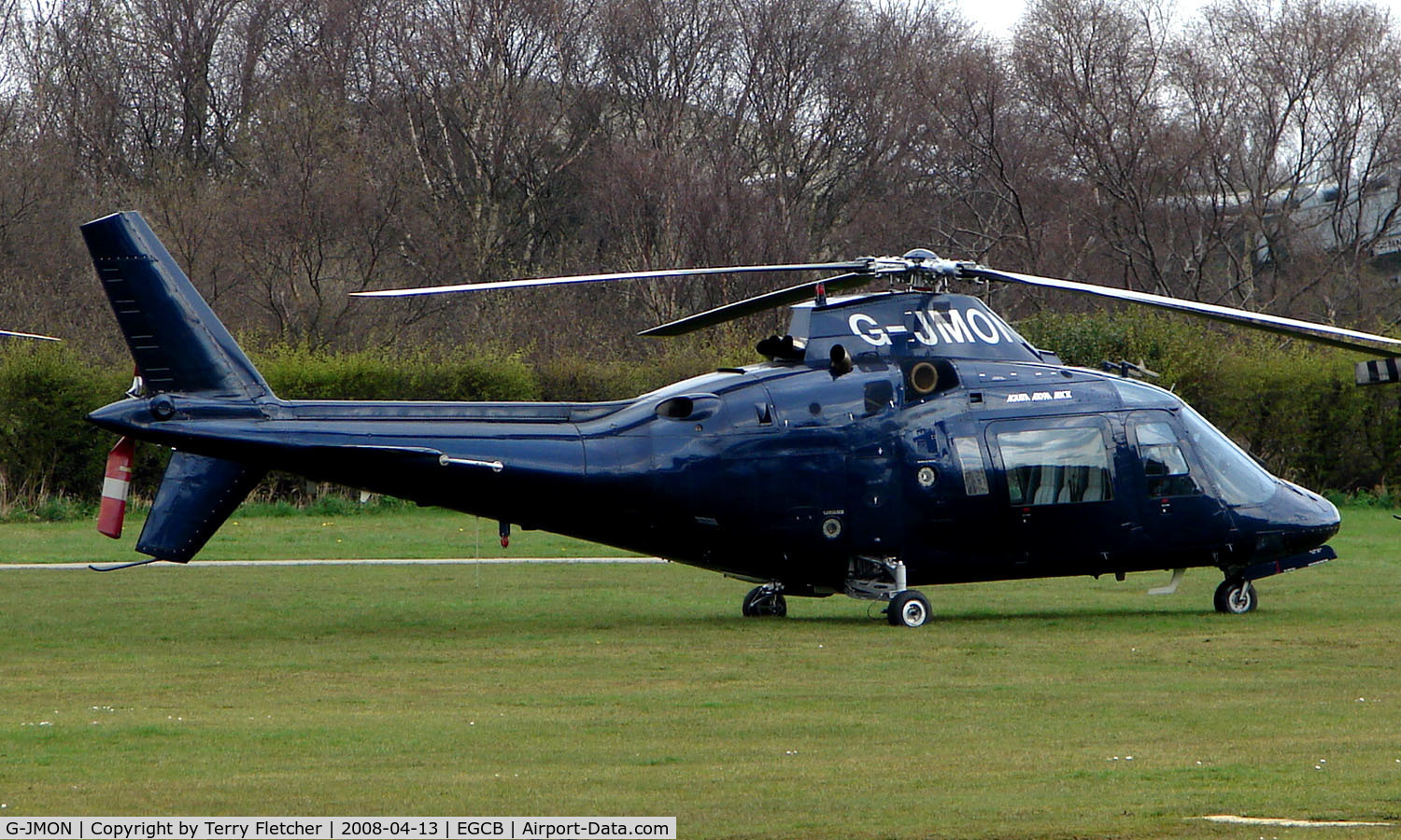 G-JMON, 1988 Agusta A-109A-II C/N 7411, One of 8 Helicopter vistors to Barton Airfield for the Manchester United v Arsenal Soccer match