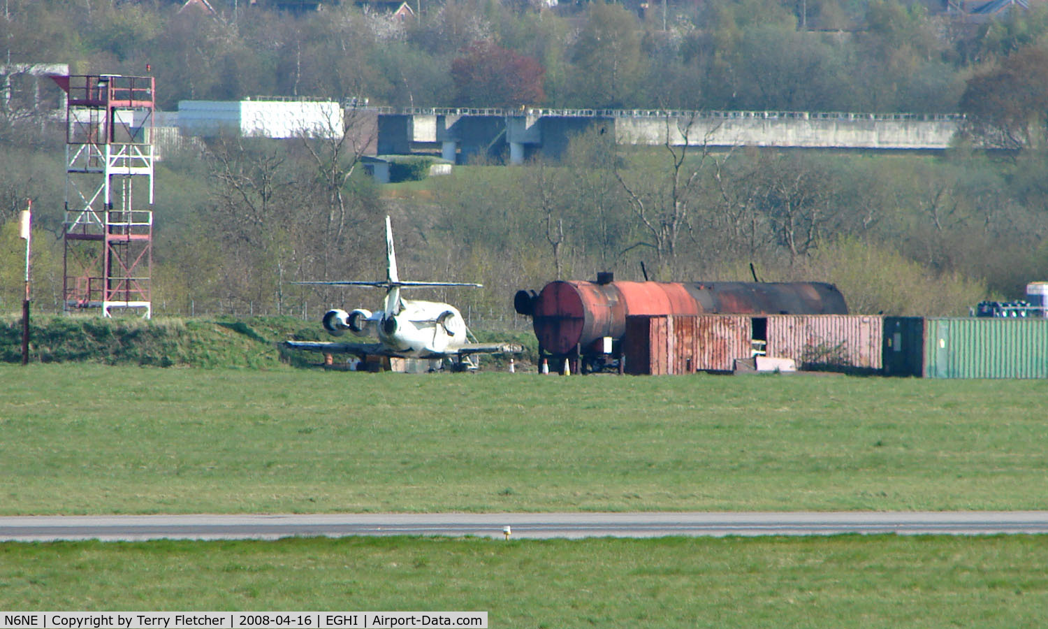 N6NE, 1961 Lockheed L-1329 Jetstar 731 C/N 5006, This Lockheed Jetstar was involved in a landing accident at Southampton many years ago - when it was WFU it was moved to the fire dump - and amazingly is still standing !!!