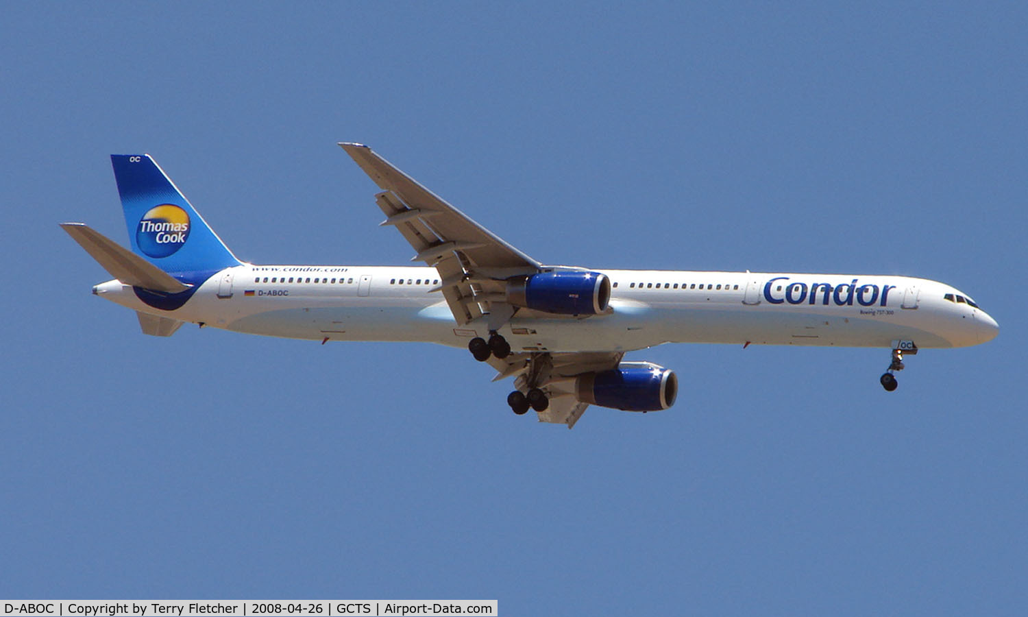 D-ABOC, 1998 Boeing 757-330 C/N 29015, Condor B757 on approach to Tenerife South
