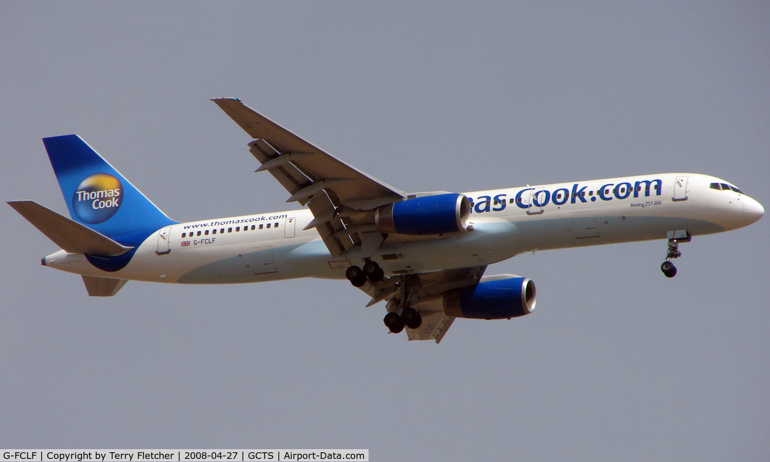 G-FCLF, 1999 Boeing 757-28A C/N 28835, Thos Cook B757 on Finals to Tenerife South Runway 08