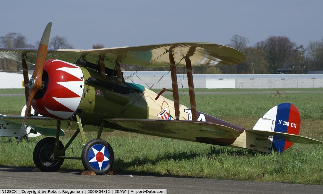 N128CX, Nieuport 28 C.1 Replica C/N 1192, Stampe-Vertongen Museum.Outdoor for an engine run.Replica Nieuport 28