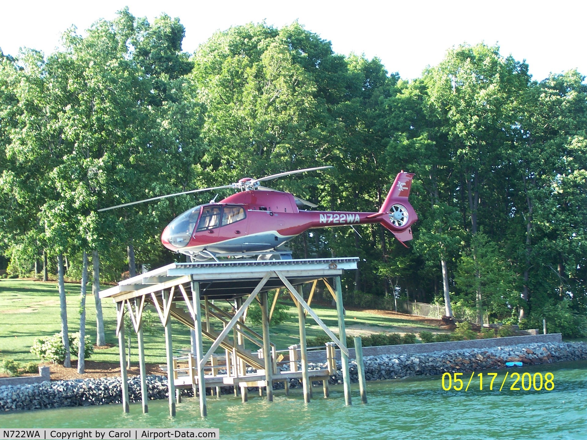 N722WA, 2006 Eurocopter EC-120B Colibri C/N 1465, helicopter and dock taken from water