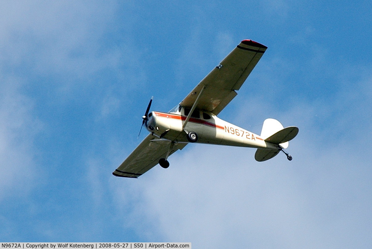 N9672A, 1950 Cessna 140A C/N 15393, landing at Auburn on a warm afternoon