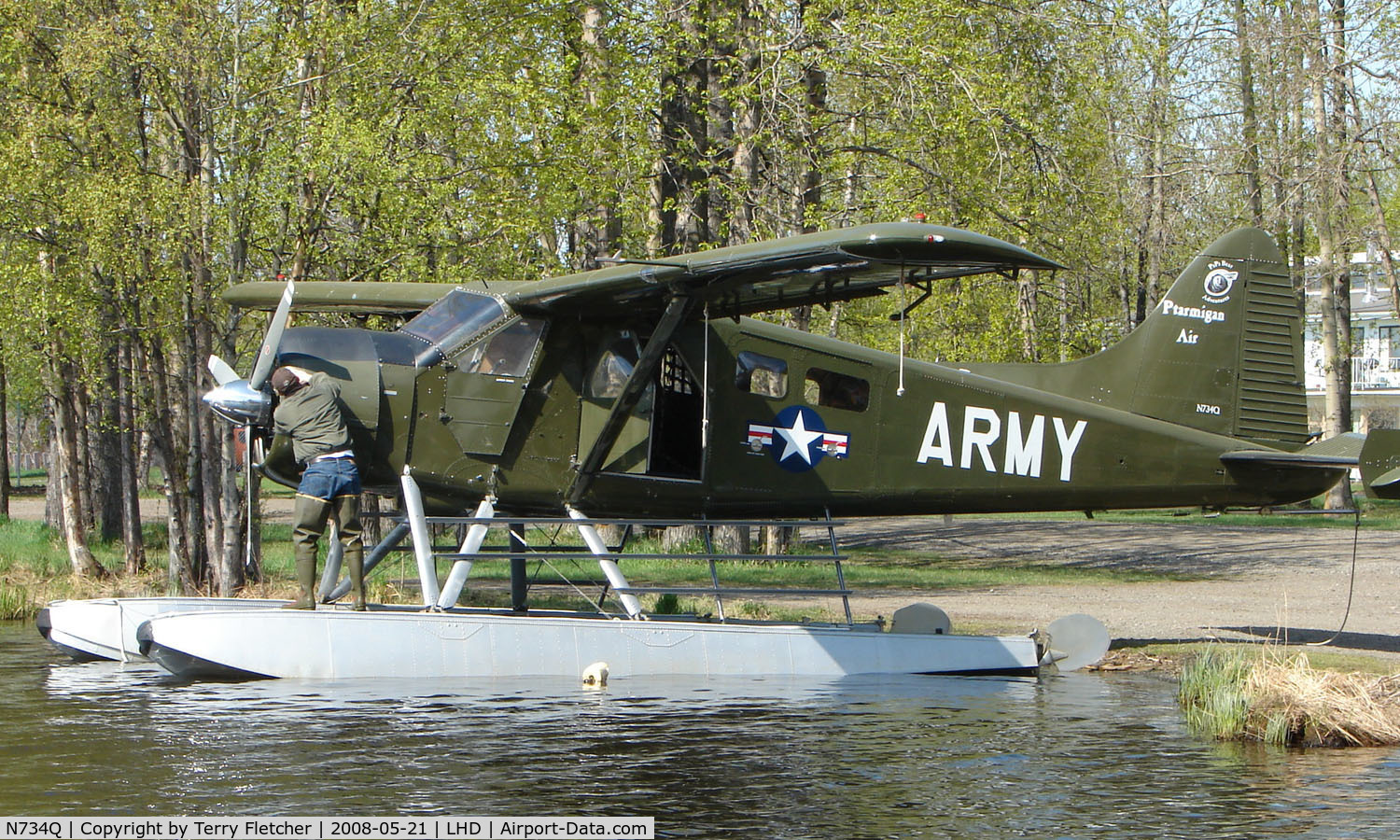 N734Q, 1958 De Havilland Canada DHC-2 MK. I(L20A) C/N 1395, 1958 DHC2 Beaver of Ptarmagin Air in ARMY livery at Lake Hood