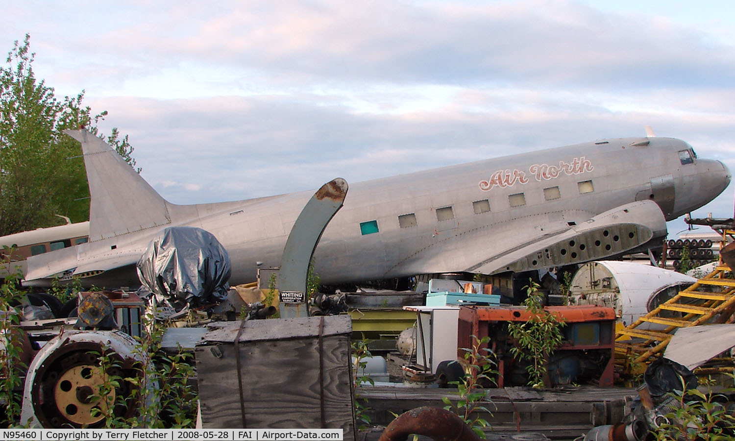 N95460, Douglas DC3C C/N 20190, Delivered to USAF in 1944 as 43-15724 , became N95460 with Northern Consolidated , then Interior and Yukon Air Services , before ending up with Air North in 1977 , now sits in Brooks Fuel Yard