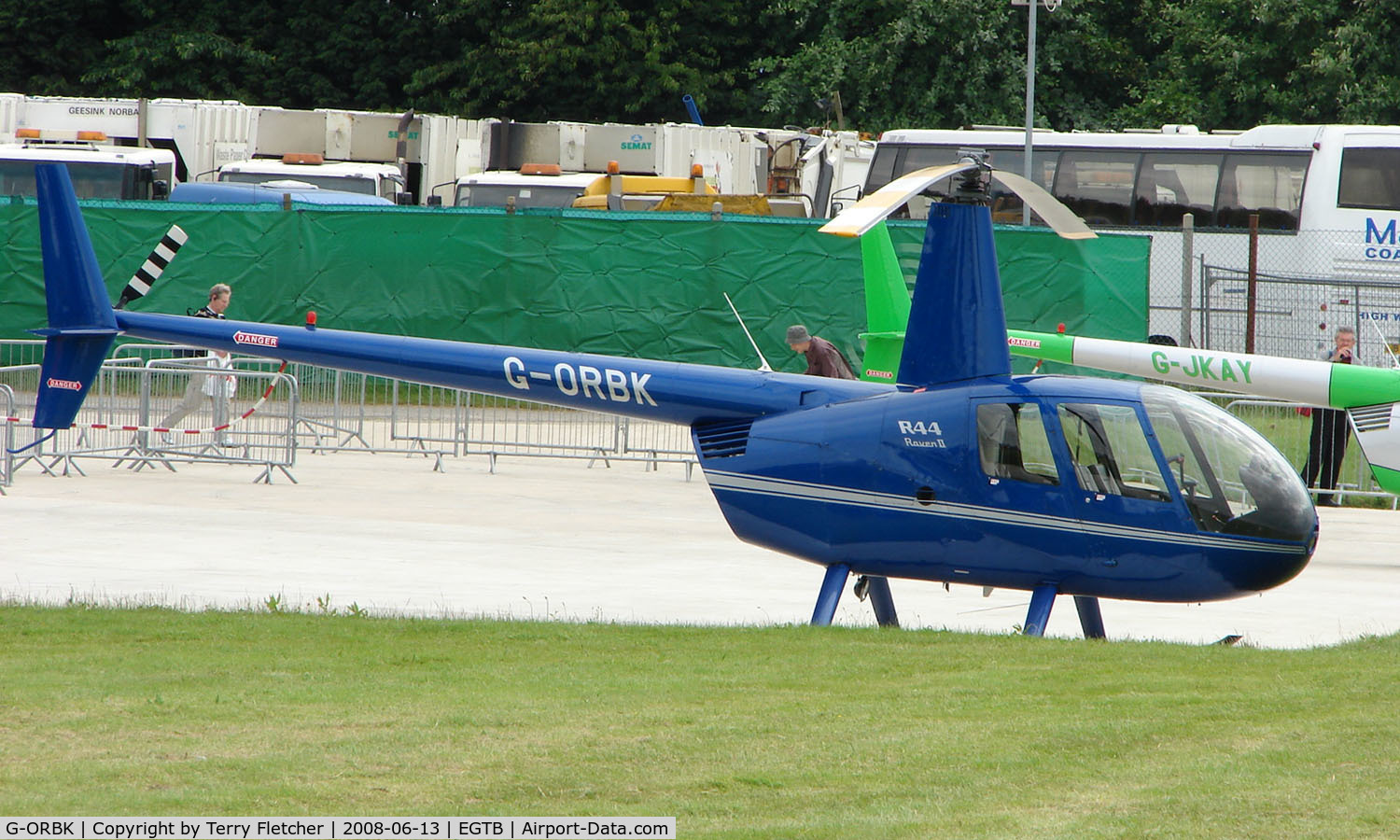 G-ORBK, 2003 Robinson R44 Raven II C/N 10213, Resident aircraft parked  during  AeroExpo 2008 at Wycombe Air Park , Booker , United Kingdom