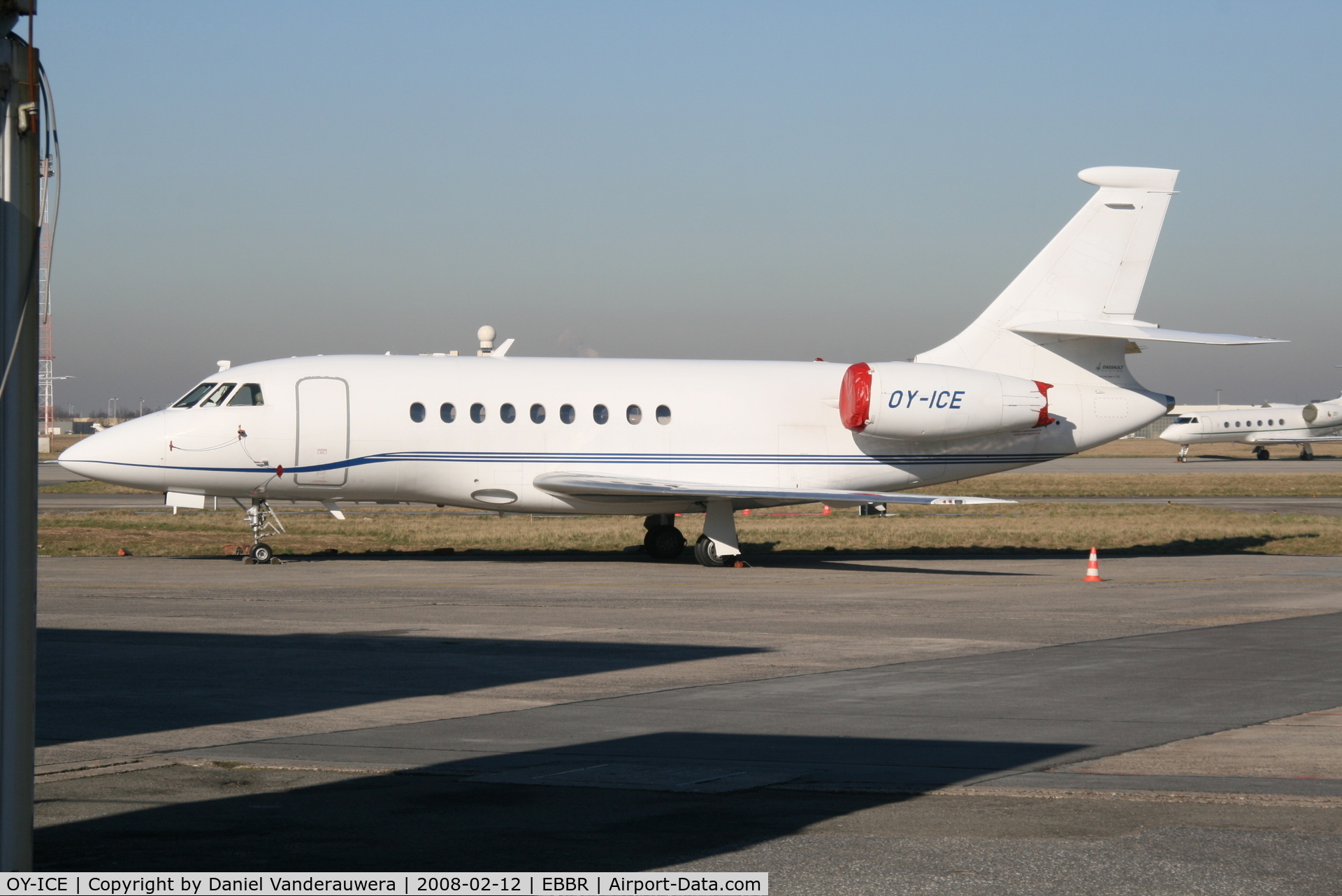 OY-ICE, 1996 Dassault Falcon 2000 C/N 026, parked on General Aviation apron (Abelag)