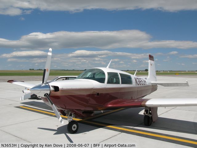 N3653H, 1980 Mooney M20K C/N 25-0435, Waiting for Thunderstorms in Scotts Bluff.  ISW->HIO