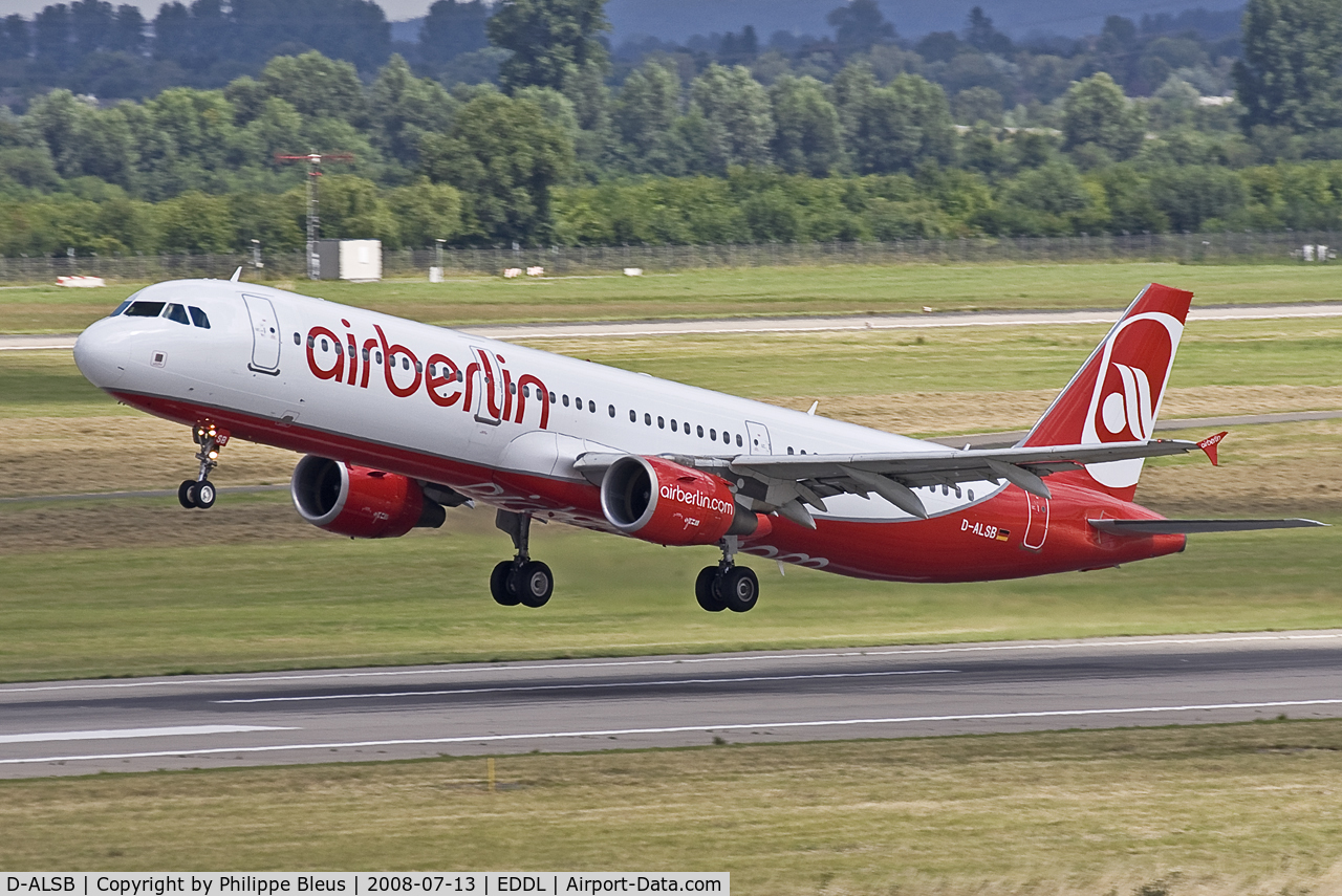 D-ALSB, 2003 Airbus A321-211 C/N 1994, Taking off from rwy 23L in her new Air Berlin livery.