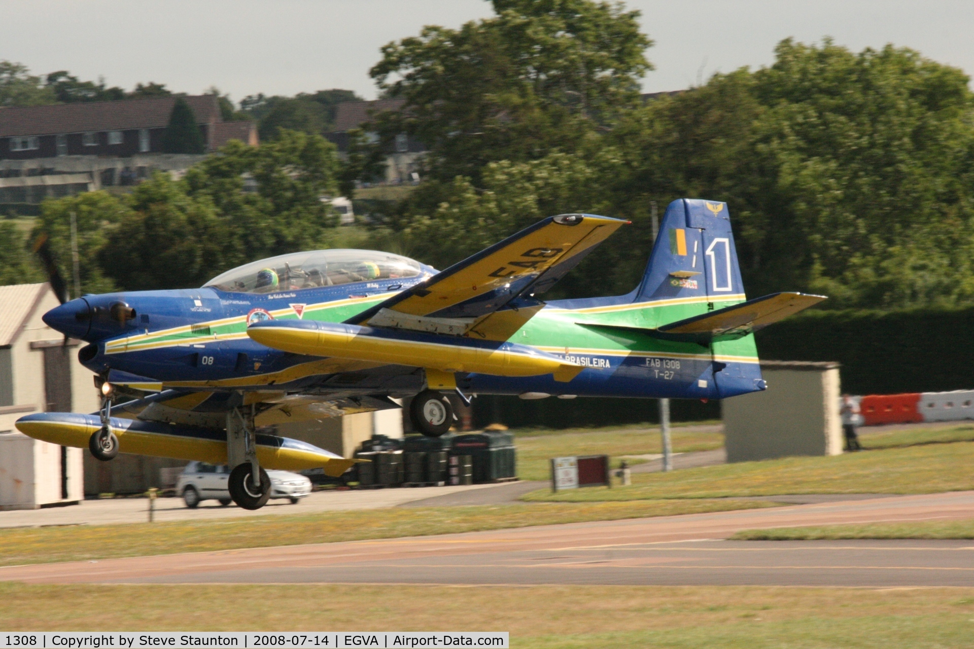 1308, Embraer T-27 Tucano (EMB-312) C/N 312012, Taken at the Royal International Air Tattoo 2008 during arrivals and departures (show days cancelled due to bad weather)