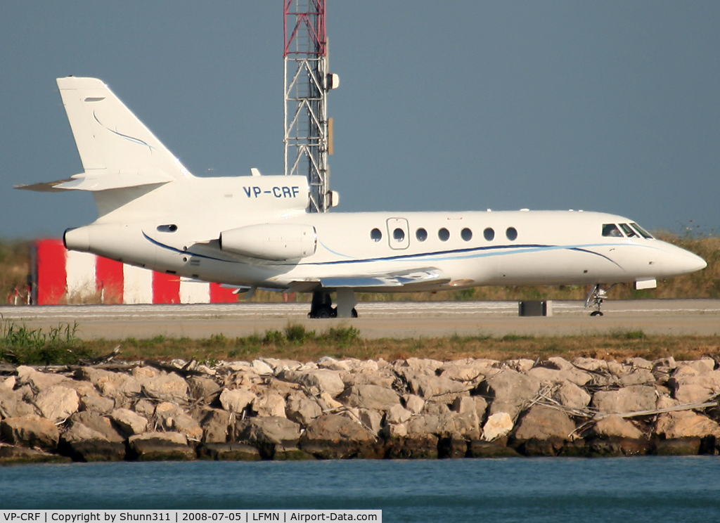VP-CRF, 1982 Dassault Falcon 50 C/N 61, Rolling holding point rwy 05L for departure...