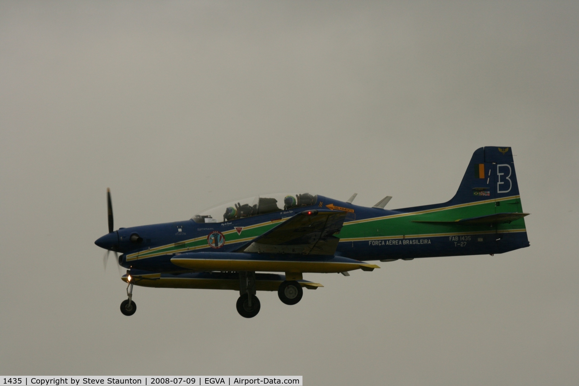 1435, Embraer T-27 Tucano (EMB-312) C/N 312395, Taken at the Royal International Air Tattoo 2008 during arrivals and departures (show days cancelled due to bad weather)