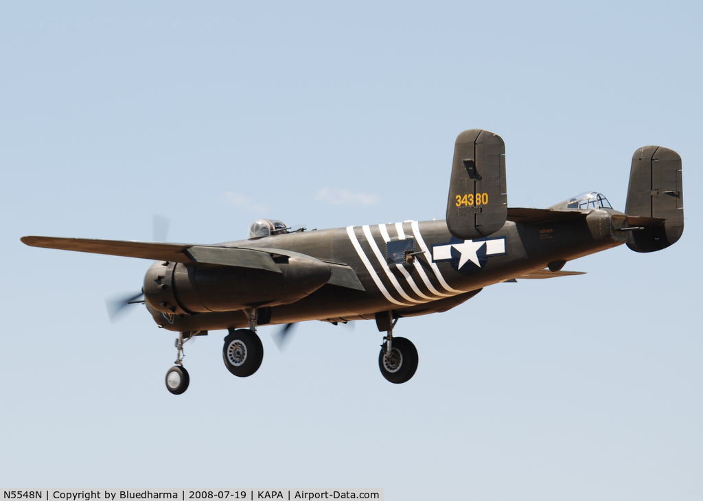 N5548N, 1943 North American B-25H Mitchell C/N 98-21107, Barbie III over the numbers on 17L.