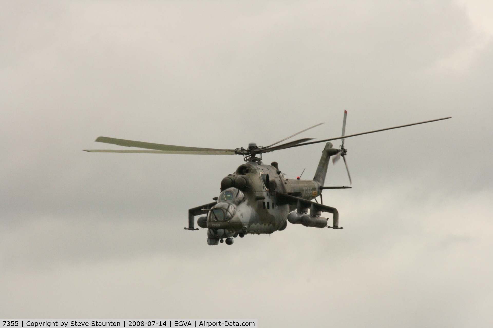 7355, Mil Mi-24V Hind E C/N 087355, Taken at the Royal International Air Tattoo 2008 during arrivals and departures (show days cancelled due to bad weather)